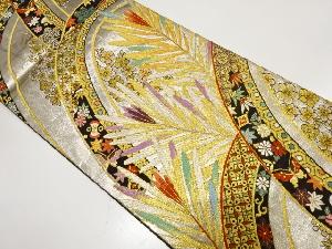 青海波に若松・梅・蝶模様織り出し　振袖用全通袋帯